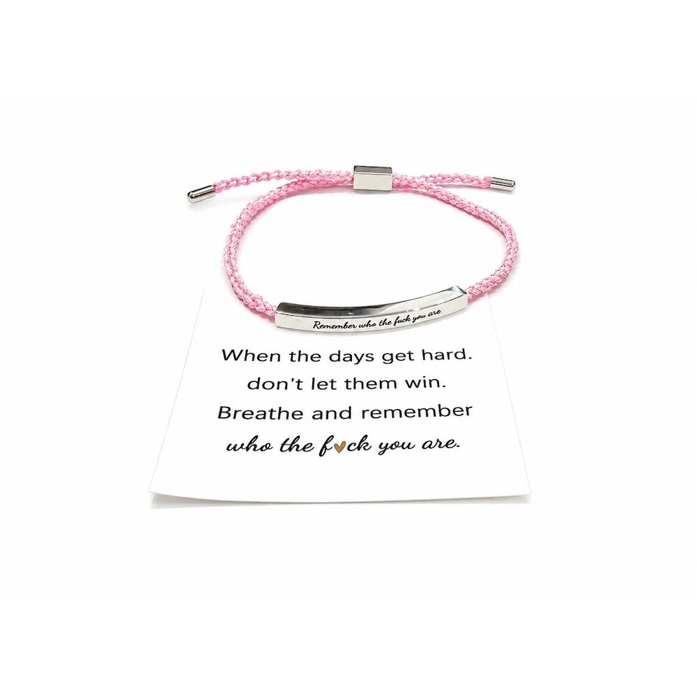 Unbranded Bracelet Pink Adjustable Cord Engraved Bar Quote Card Unisex